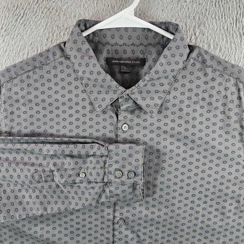 John Varvatos USA Mens Grey Navy Floral Starburst Button Down‎ Shirt L